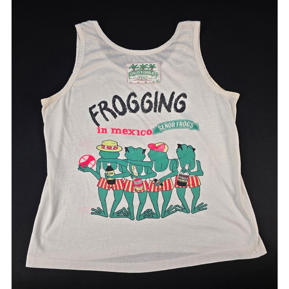 Vintage‎ Señor Frog's in Mexico Graphic Tank Top Carlos'n Charlie's White XL 90s